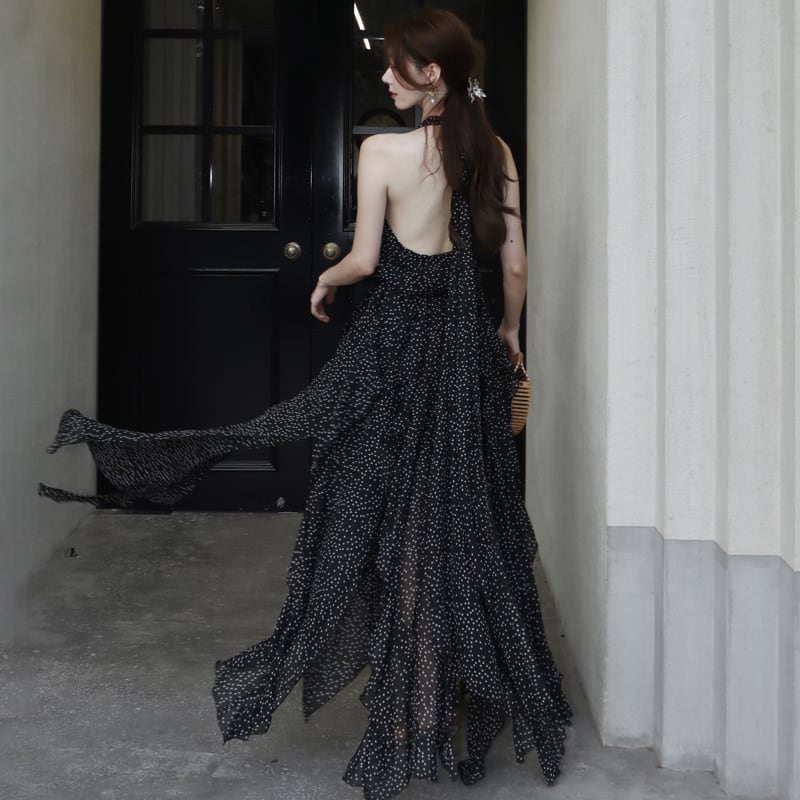 【dress】ホルターネックドット柄ワンピース　M24999