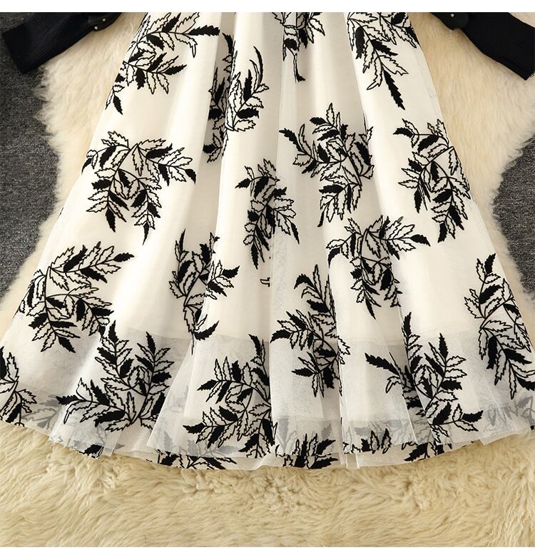 【dress】上品な質感!気質満点レトロシンプルフランス風秋冬偽二つ切り替えワンピース G3178