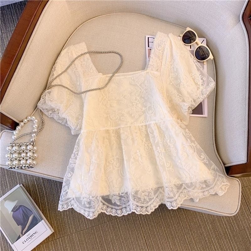 【tops】スクェアネックレースブラウスF7444