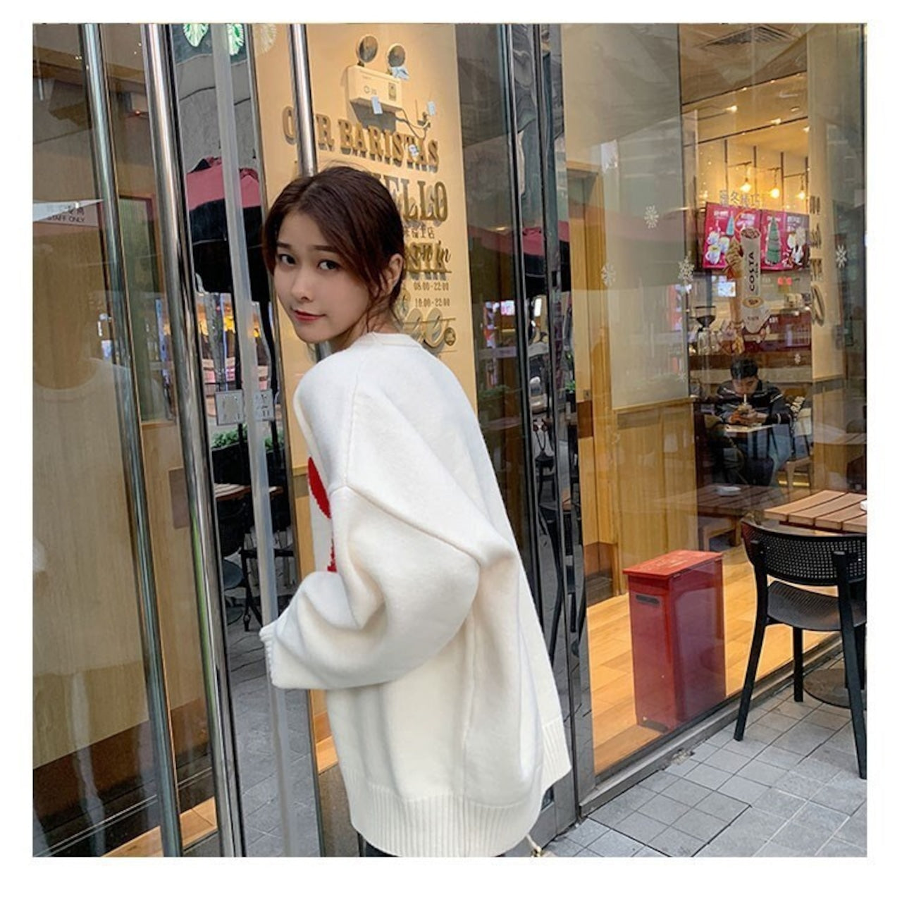 【tops】ラウンドネック長袖ニットセーターF8103