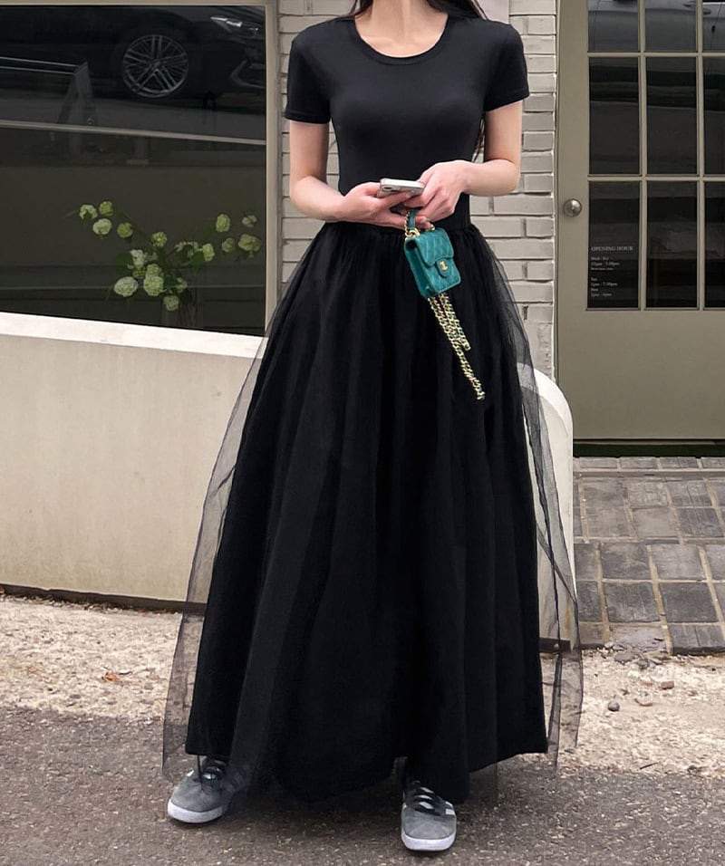 【dress】チュールドッキングワンピース　M24029