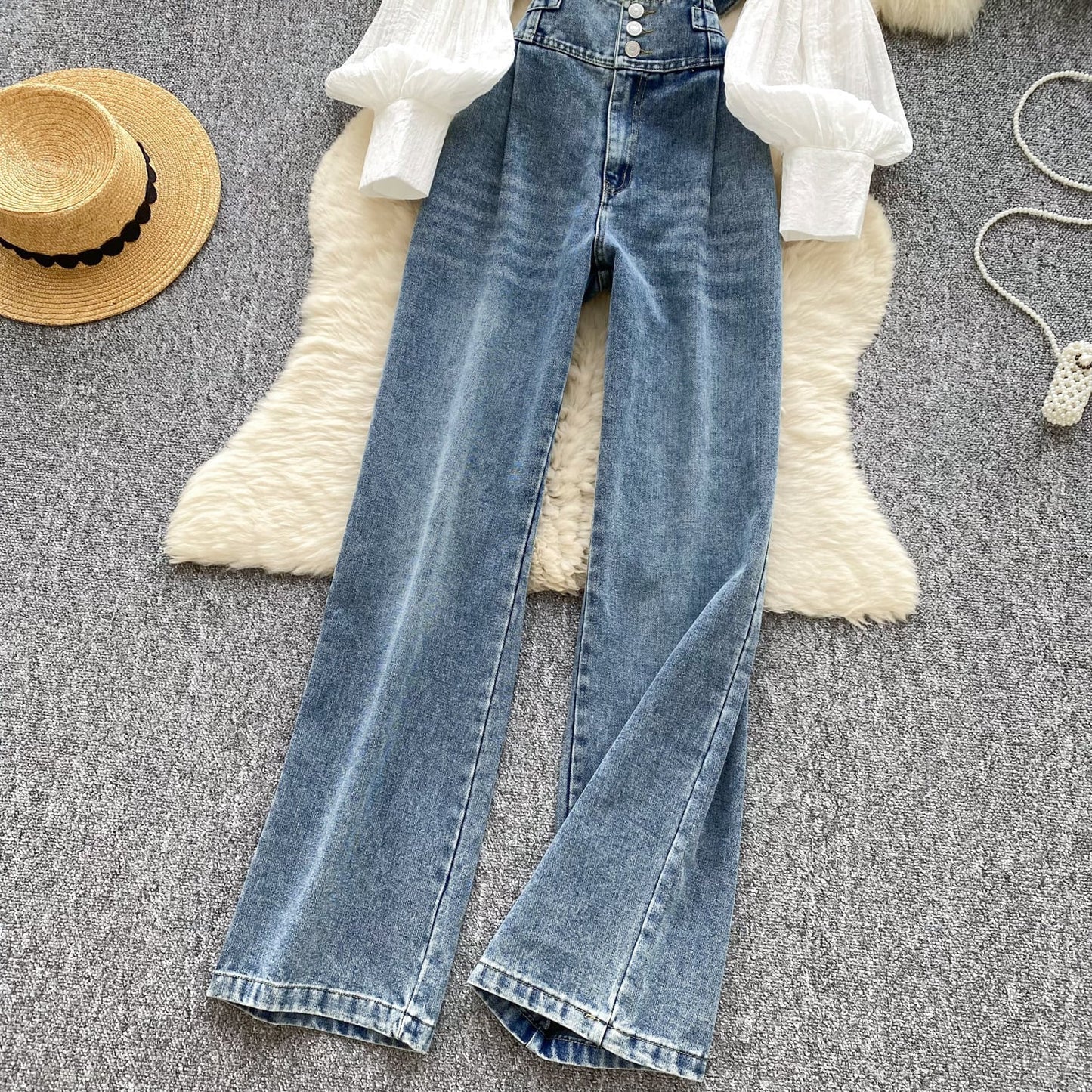 【set】シャツトップス×サロペットデニムパンツセット　M29710