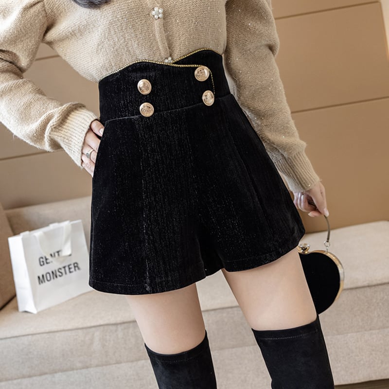 【bottoms】今季マストバイ!コールテン秋冬新作ハイウエスト合わせやすい着痩せショートパンツ G3663