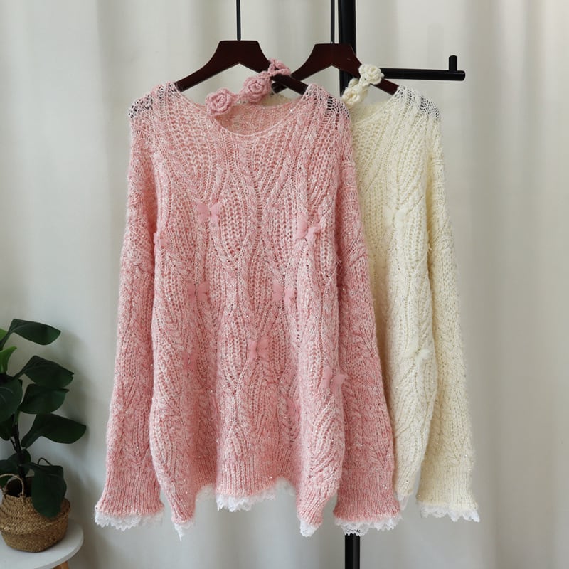 【tops】立体フラワーニットセーター　M28078