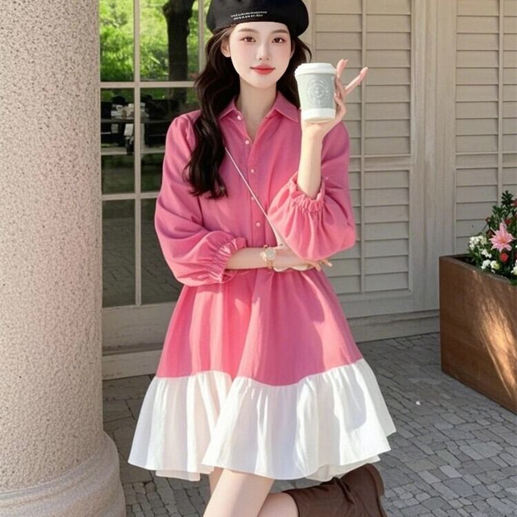 【dress】配色切り替えシャツワンピース　M30085