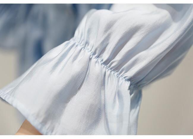 【tops】Vネック美人度アップ!韓国系夏ルーズスウィートフリルシフォンシャツ