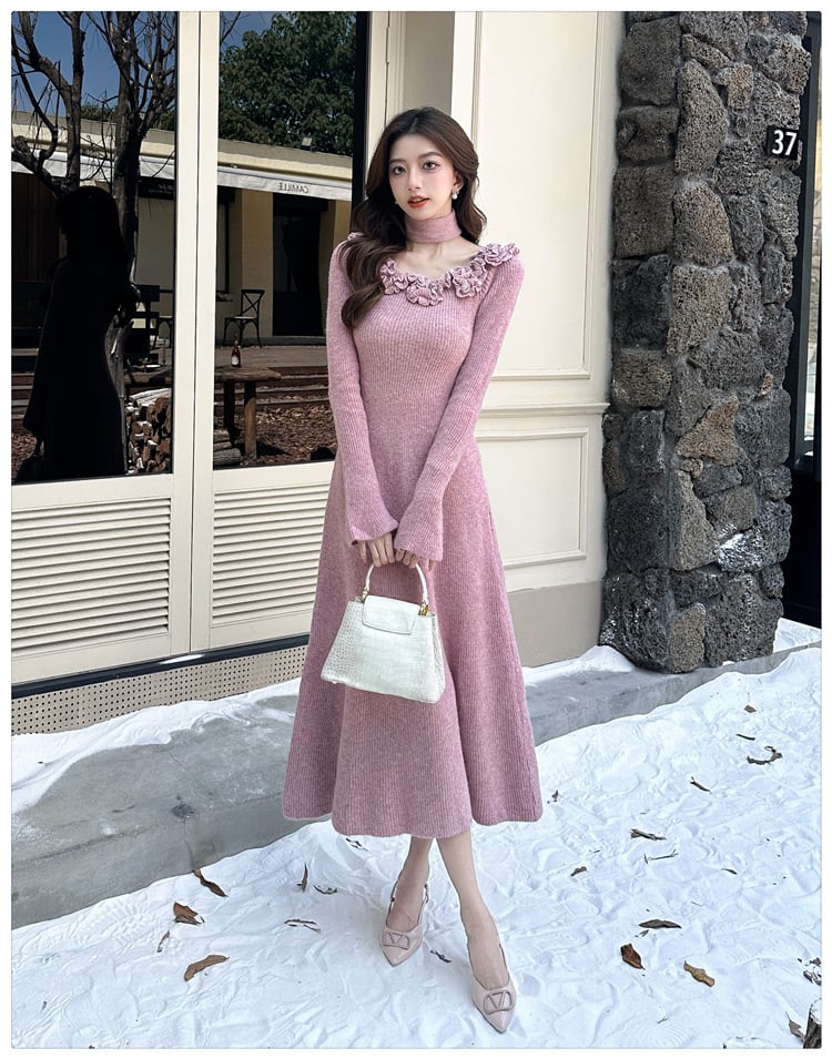 【dress】立体フラワーニットワンピース　M27289