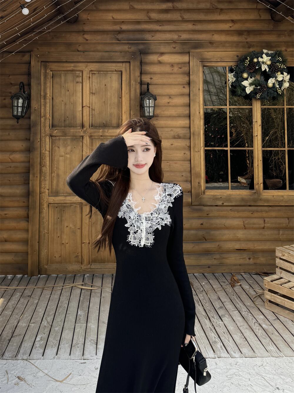 【dress】レースカラーニットワンピース　M27983