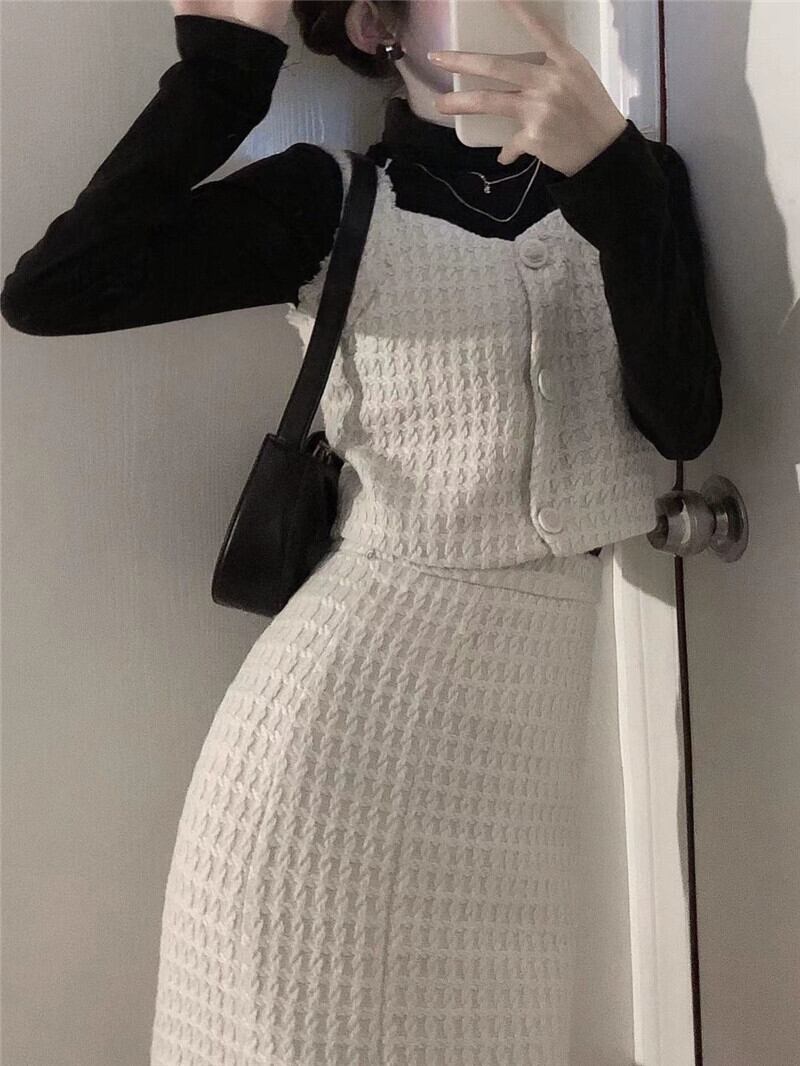 【set】好感度UP!気質満点スウィートトップス+ベスト+スカートオシャレ3点セット G2821