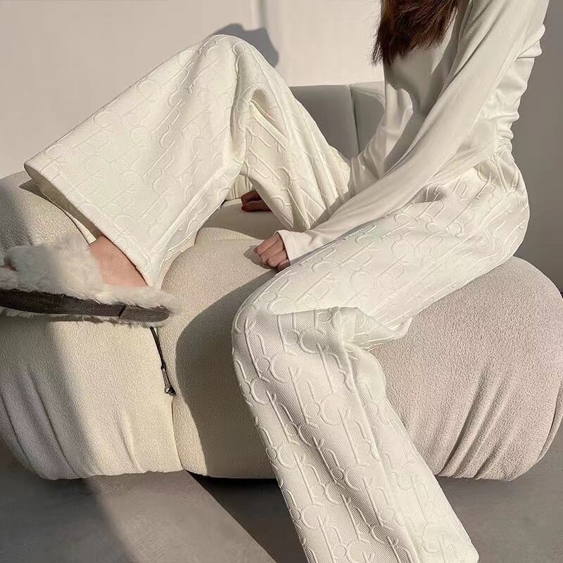 【bottoms】オシャレ度満点裏起毛ハイウエスト合わせやすい英字柄無地寒さ対策ガウチョパンツF1531