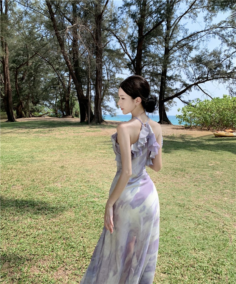 【dress】フリルプリントワンピース　M25208