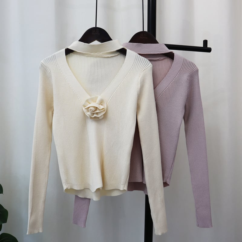 【tops】立体フラワーニットセーター　M25701
