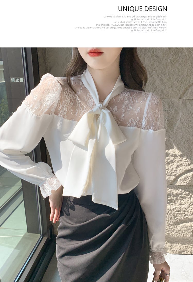 【tops】レース切り替えシャツトップス　M25165
