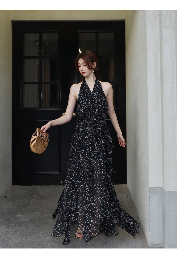 【dress】ドット柄ホルターネックワンピース　M25281