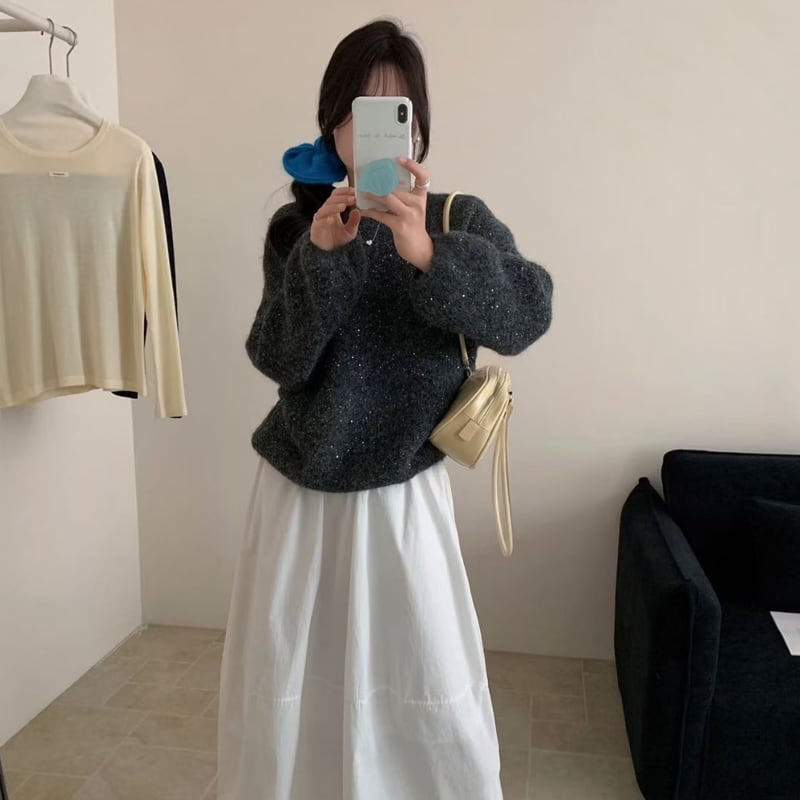 【tops】スパンコール付きニットトップス Q8116