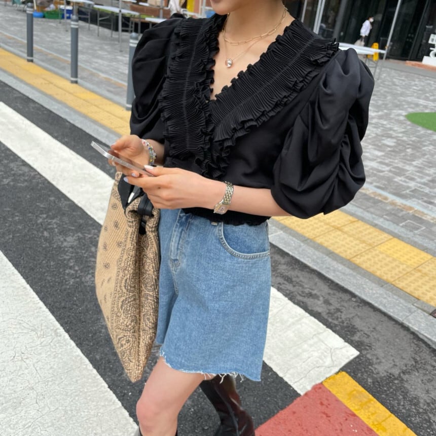 【tops】ギャザーフリルブラウス　M24724