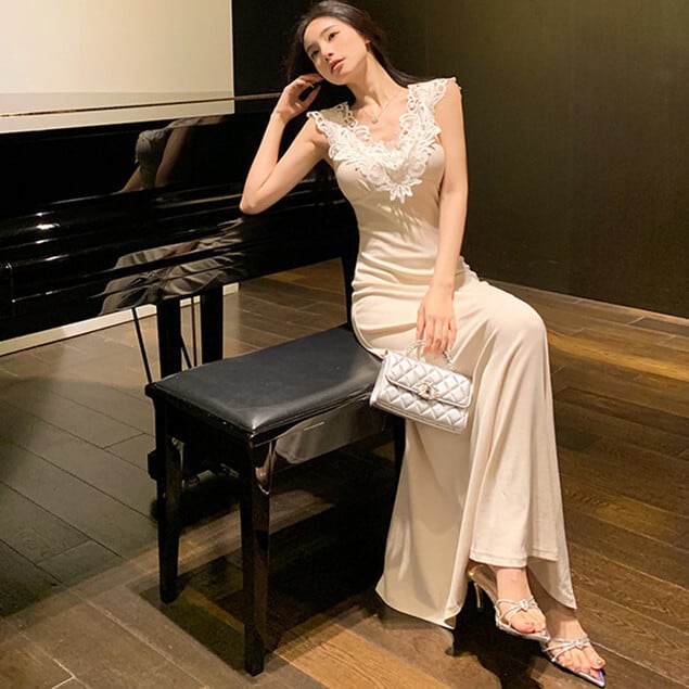【dress】レース切り替えワンピース　M24843