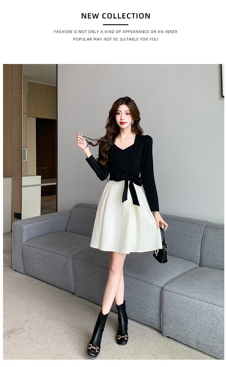 【dress】リボン付き切り替えワンピース　M29549