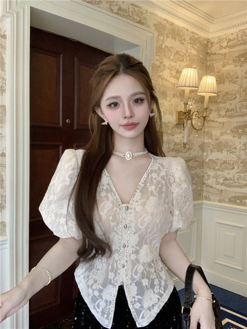 【tops】ダイヤモンドレースブラウスG21549