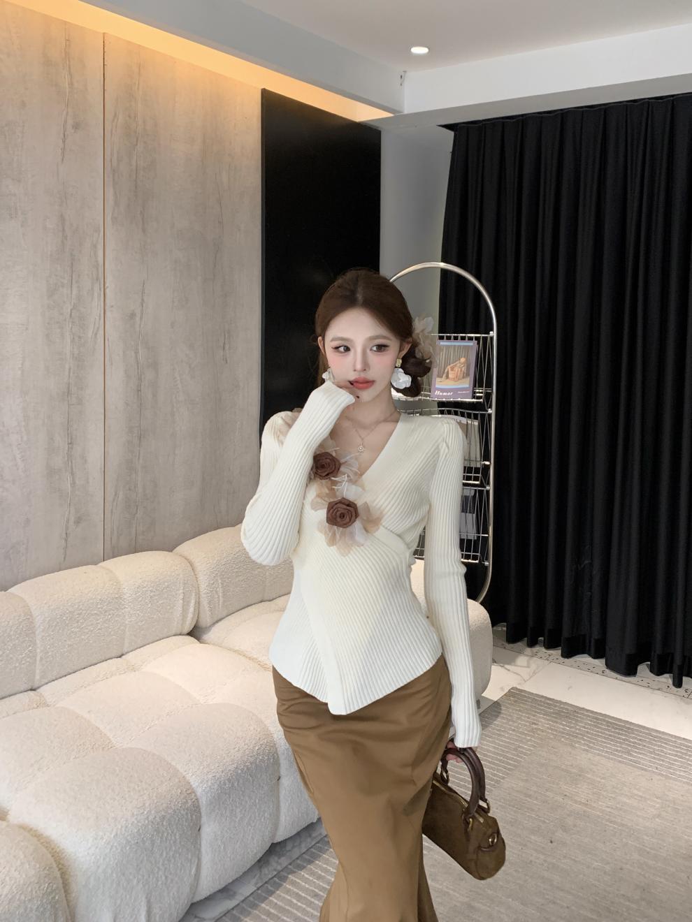 【tops】立体フラワークロスニットトップス　M29131