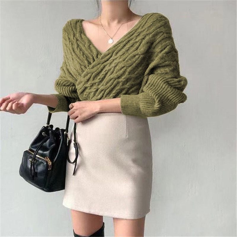 【tops】クロスVネックニットセーター　M26968