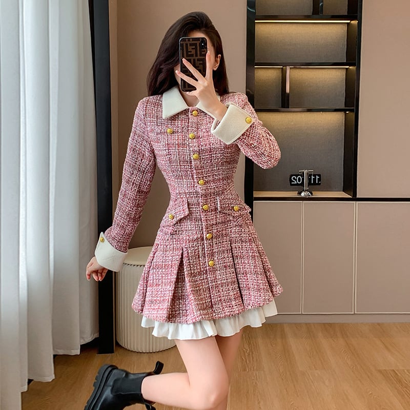 【dress】ツイードドッキングワンピース　M18135