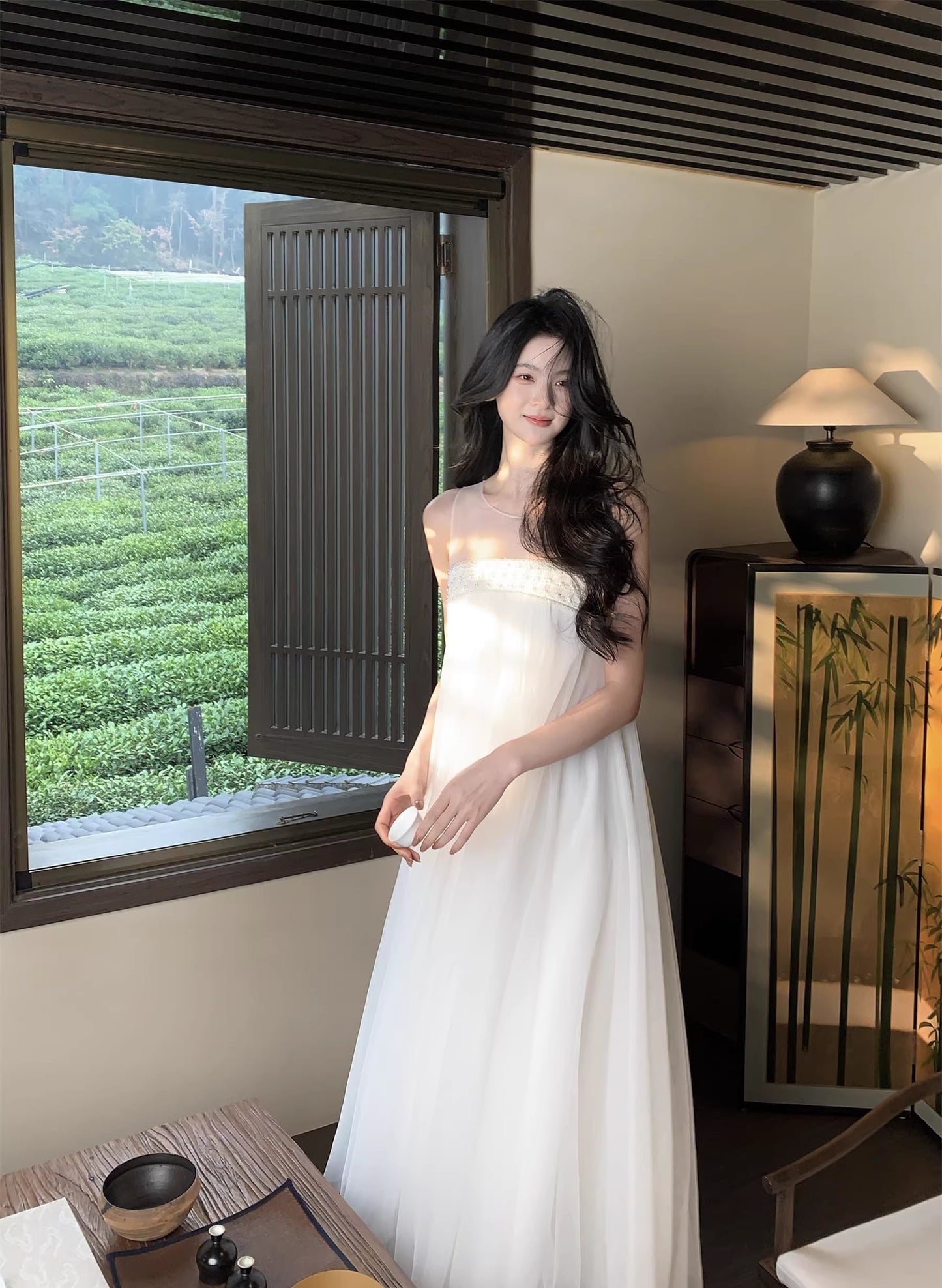 【dress】ノースリーブチュールワンピース Q7966
