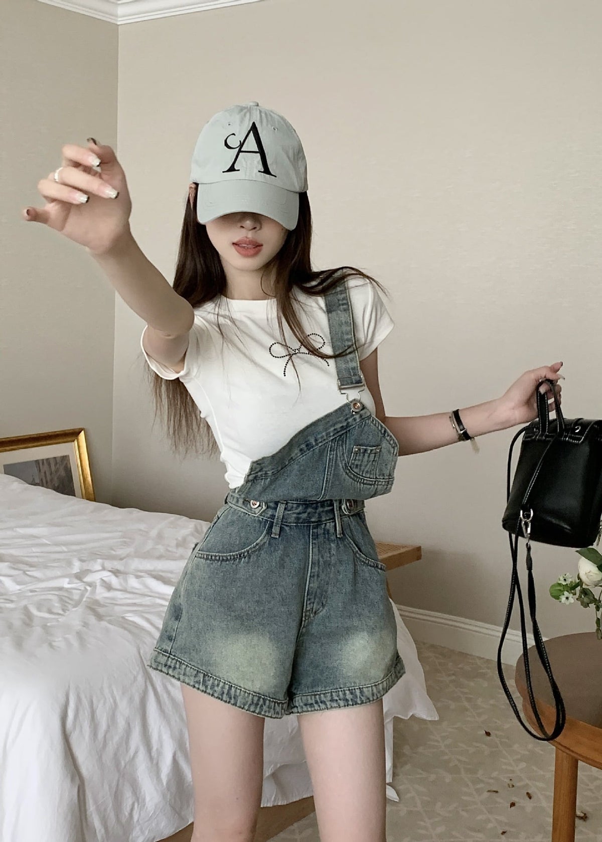 【set】デニムサロペットショートパンツ　M24273