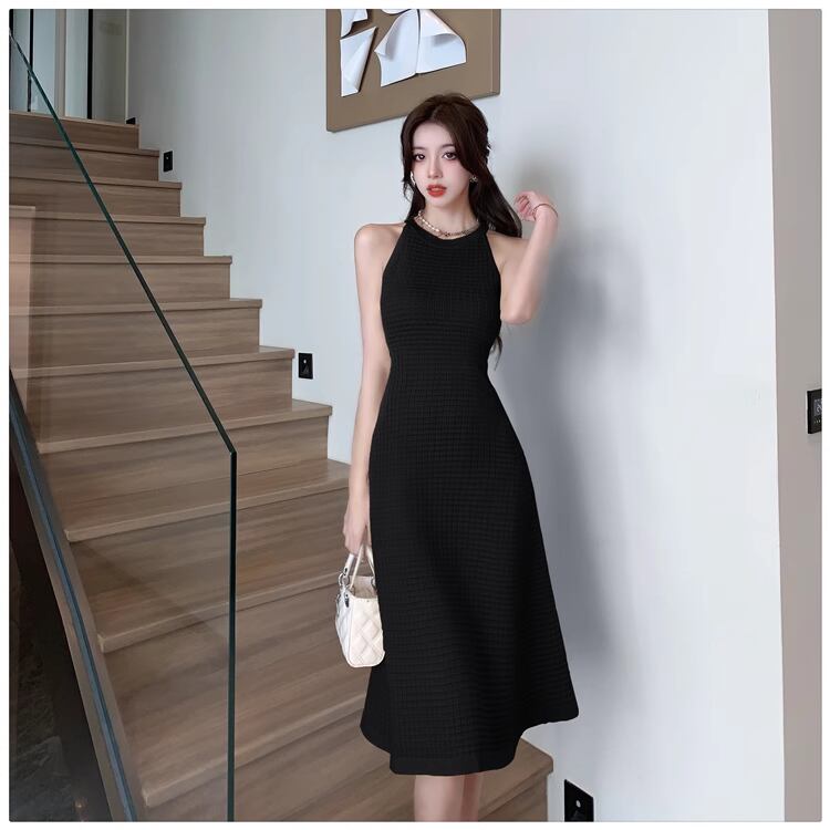 【dress】ホルターネックAラインニットワンピースF7458