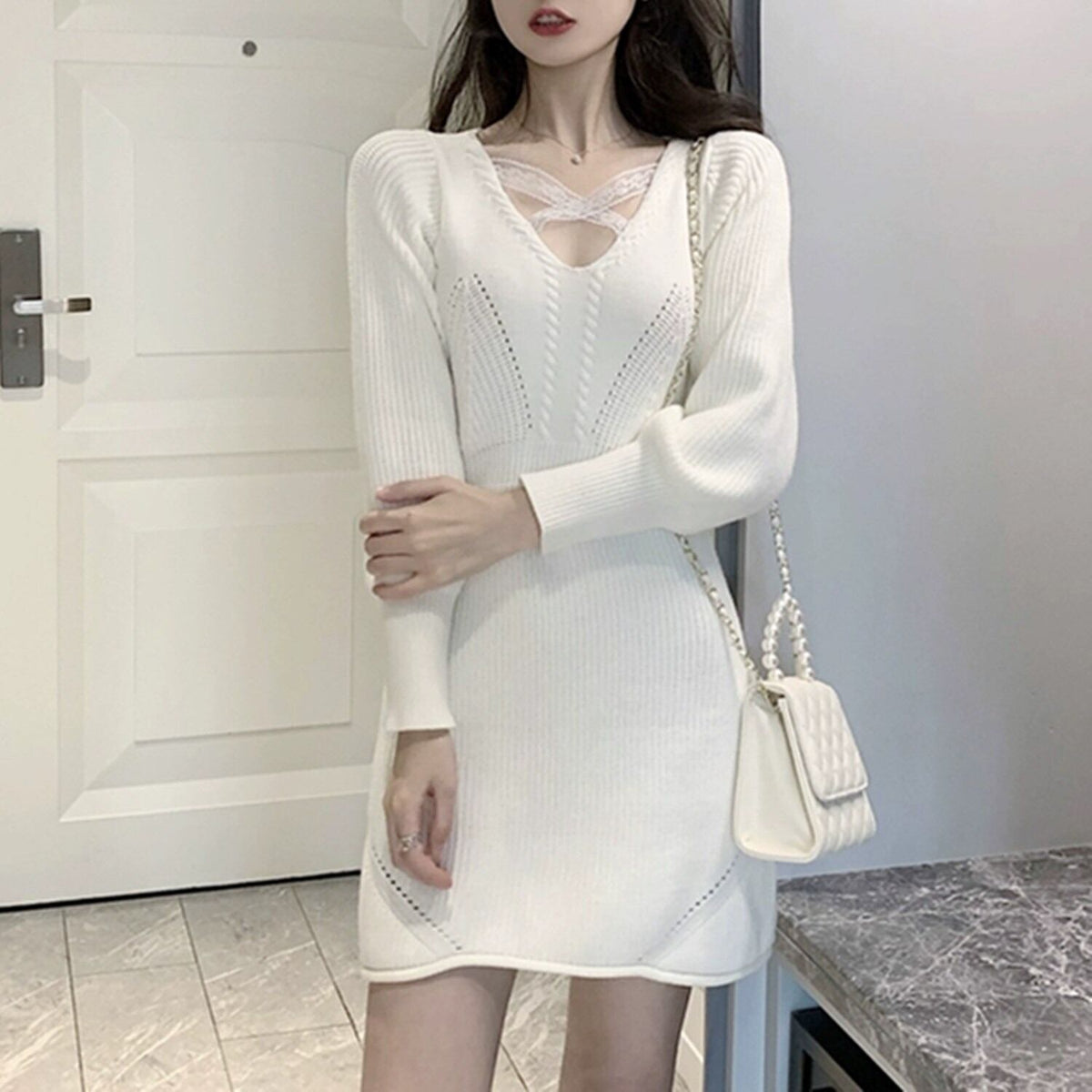 【dress】ニットミニワンピース 　N2265