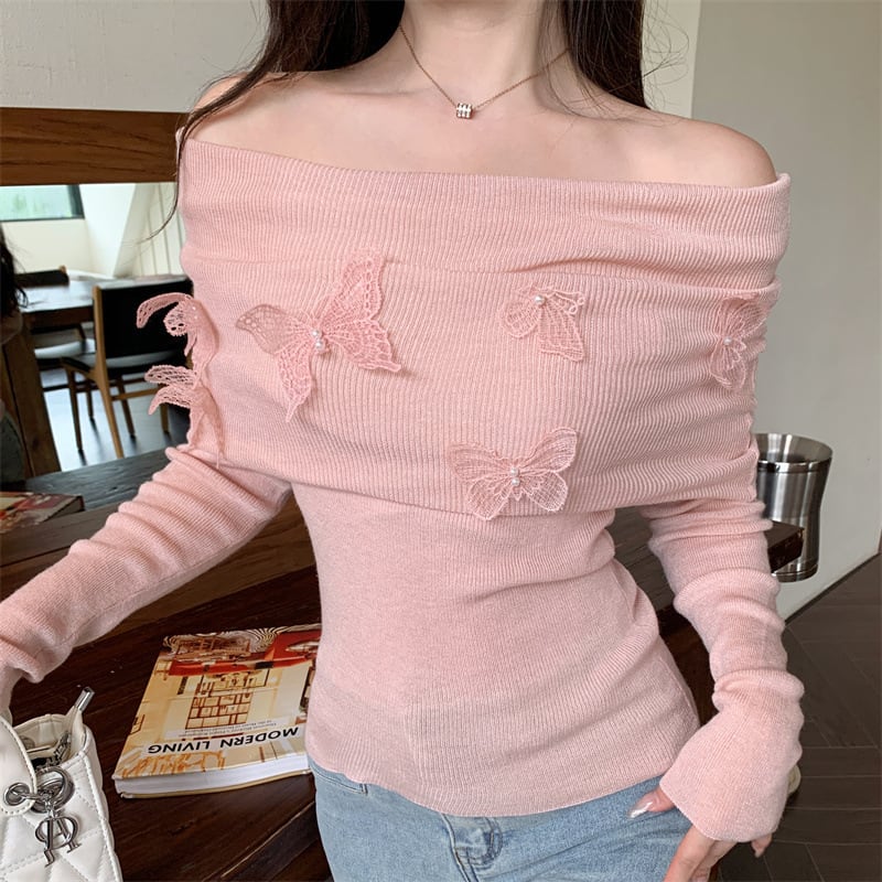 【tops】ボートネックニットトップス　M26140