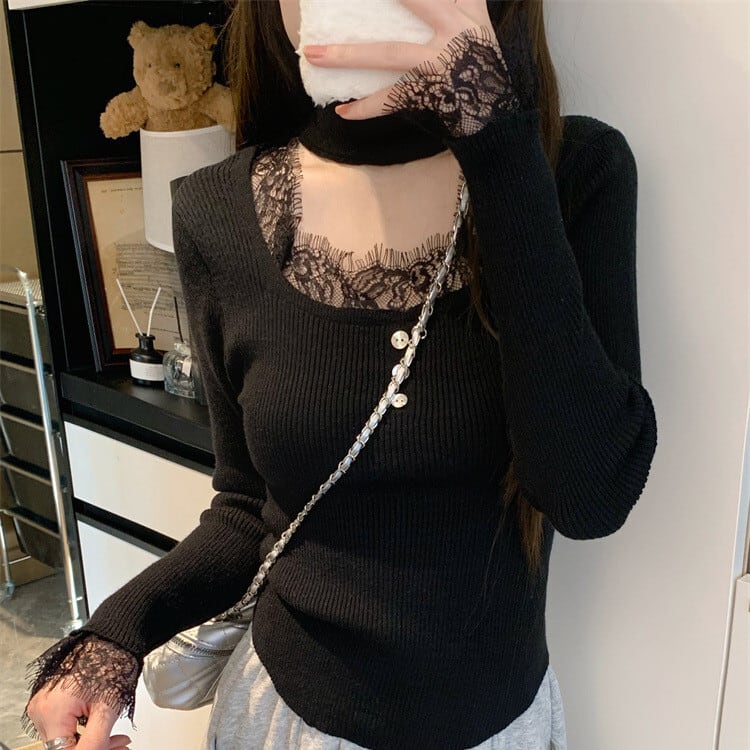 【tops】レースニットトップス　M28418