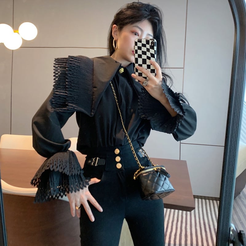 【tops】フレアスリーブ ギャザーブラウスG19955