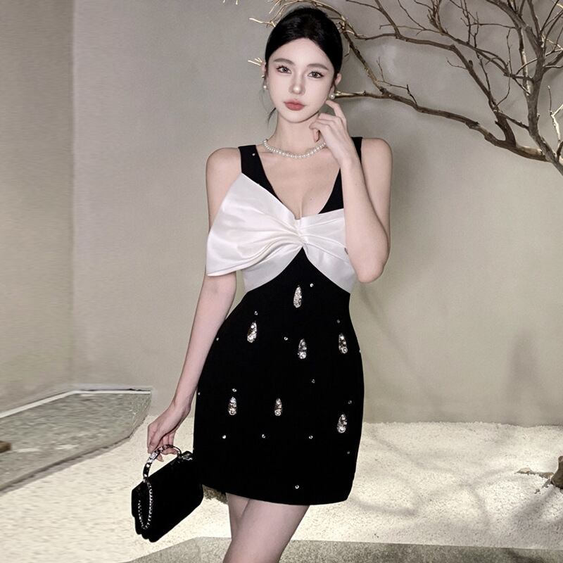 【dress】リボンVネックノースリーブワンピース G20089