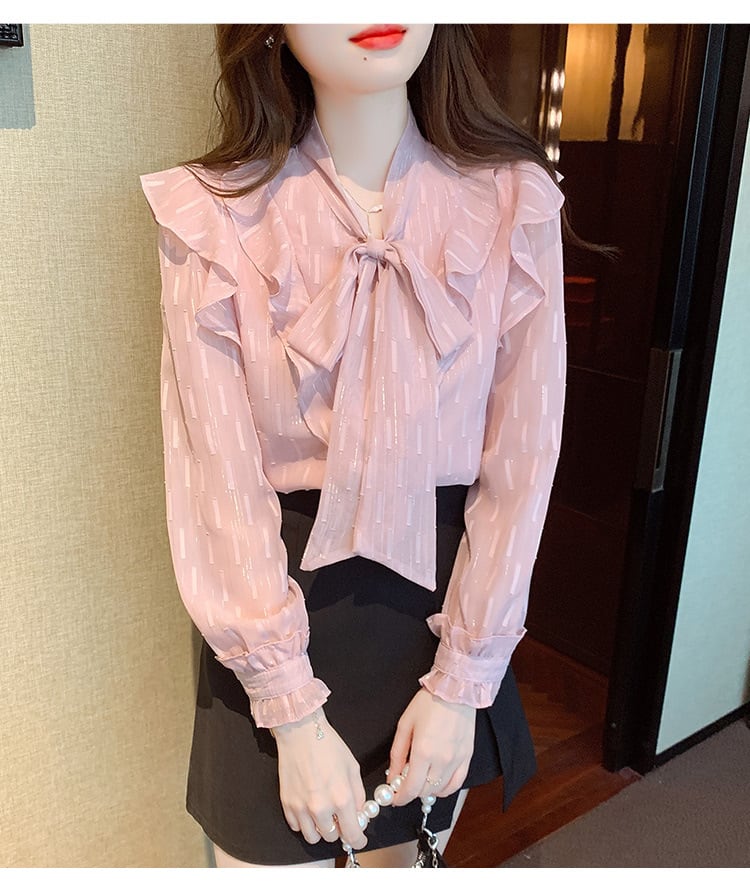 【tops】リボン付きシャツトップス　M25727