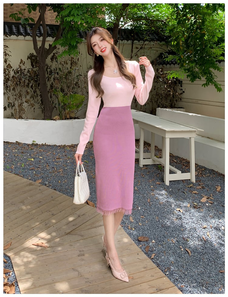 【dress】配色ニットワンピース　M25476