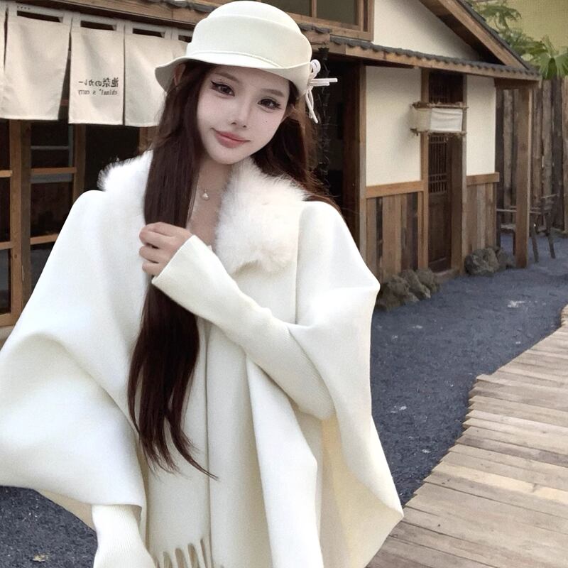 【set】ファー付きショール×ニットワンピースセット Q6987