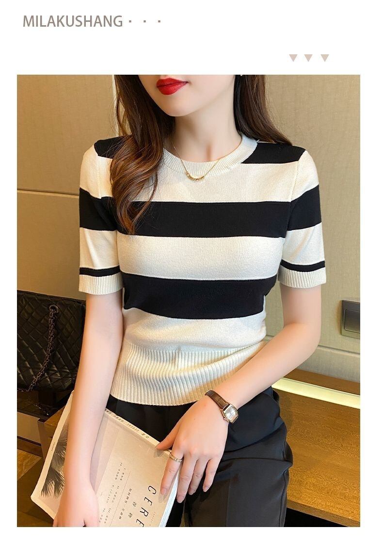 【tops】ストライプ柄ニットTシャツG20214