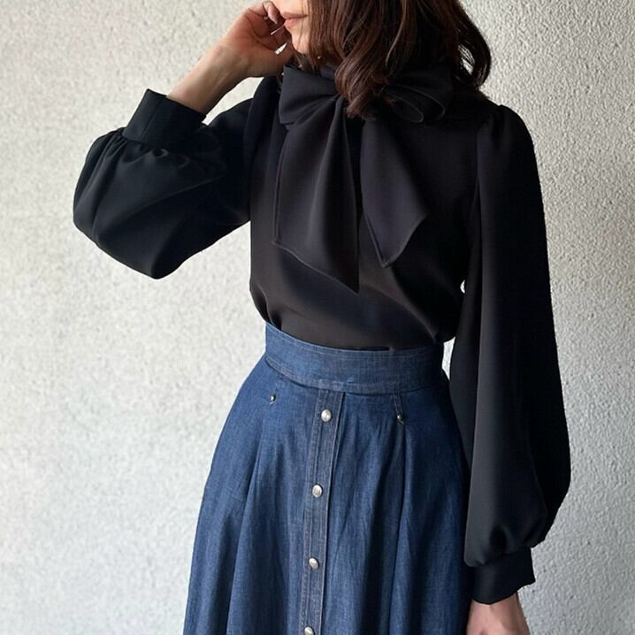 【tops】リボン付きシャツトップス　M28012