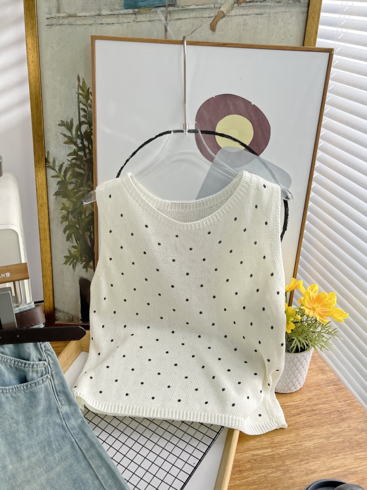 【tops】ノースリーブドット柄トップス　M24555