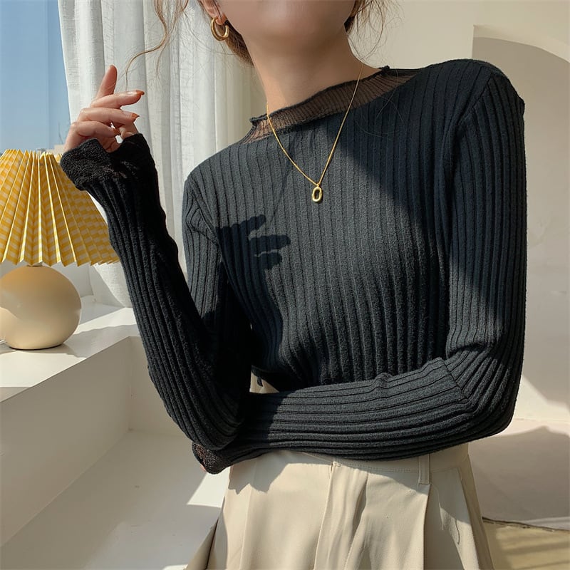 【tops】チュールドッキングニットトップス　M26543