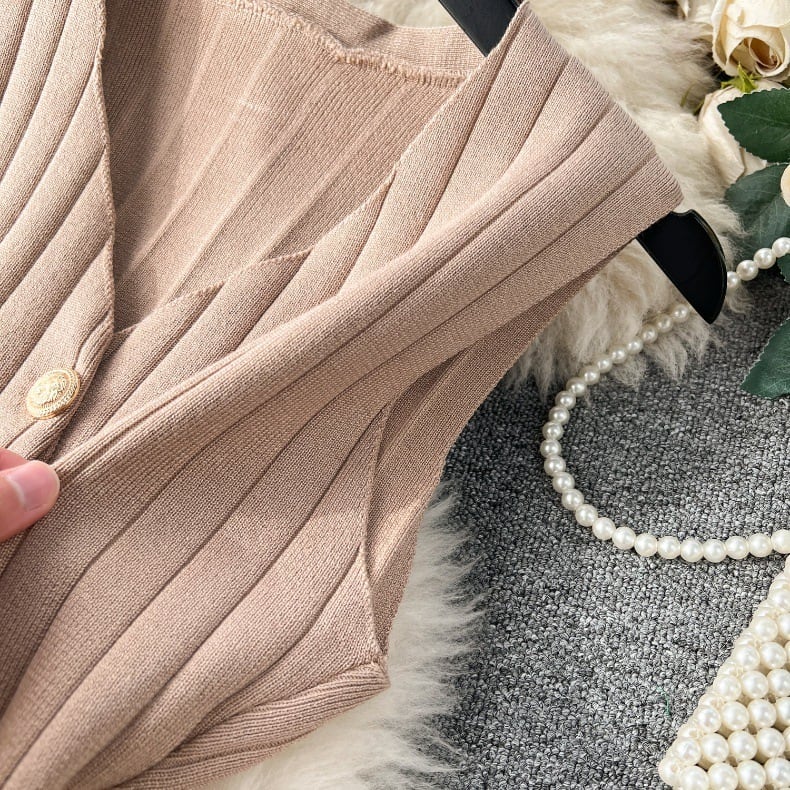 【set】ニットカーディガン+ベスト+ガウチョパンツ3点セットF6989