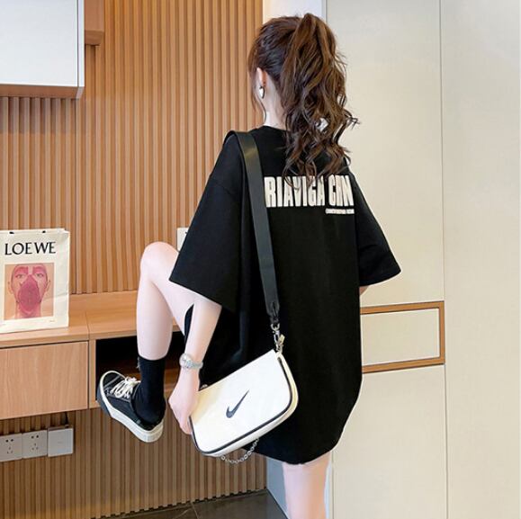 【tops】2色ラウンドネック半袖配色動物柄英字柄ゆったり着回しTシャツF2272