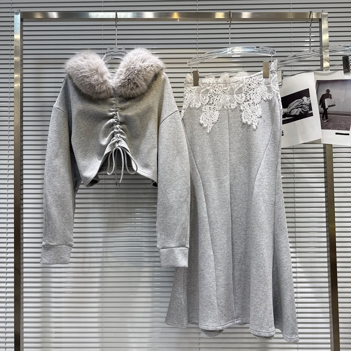 【set】2WAYフードファーパーカー×マーメイドスカートセット N3480