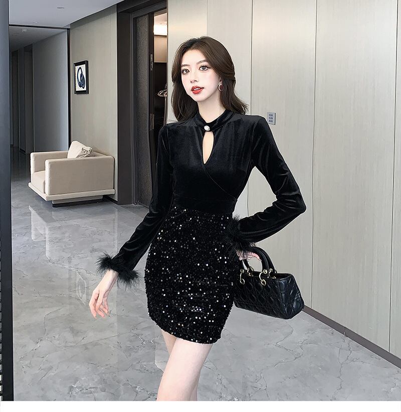 【dress】スパンコールデートワンピース　M27448