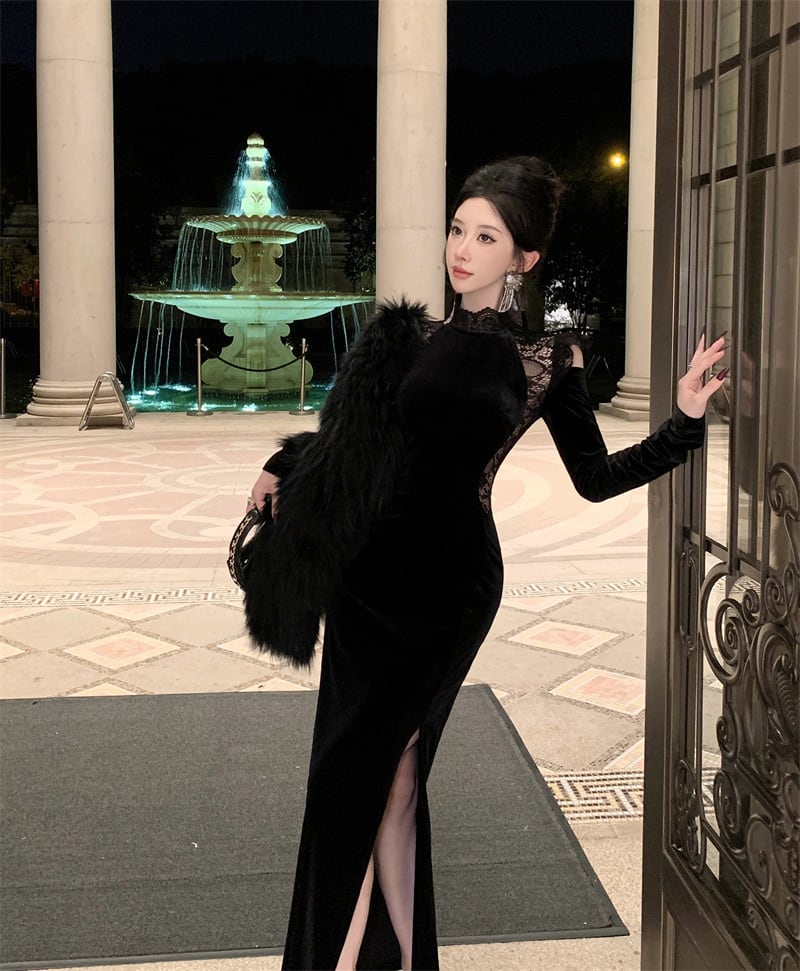 【dress】レースドッキングワンピース Q7060