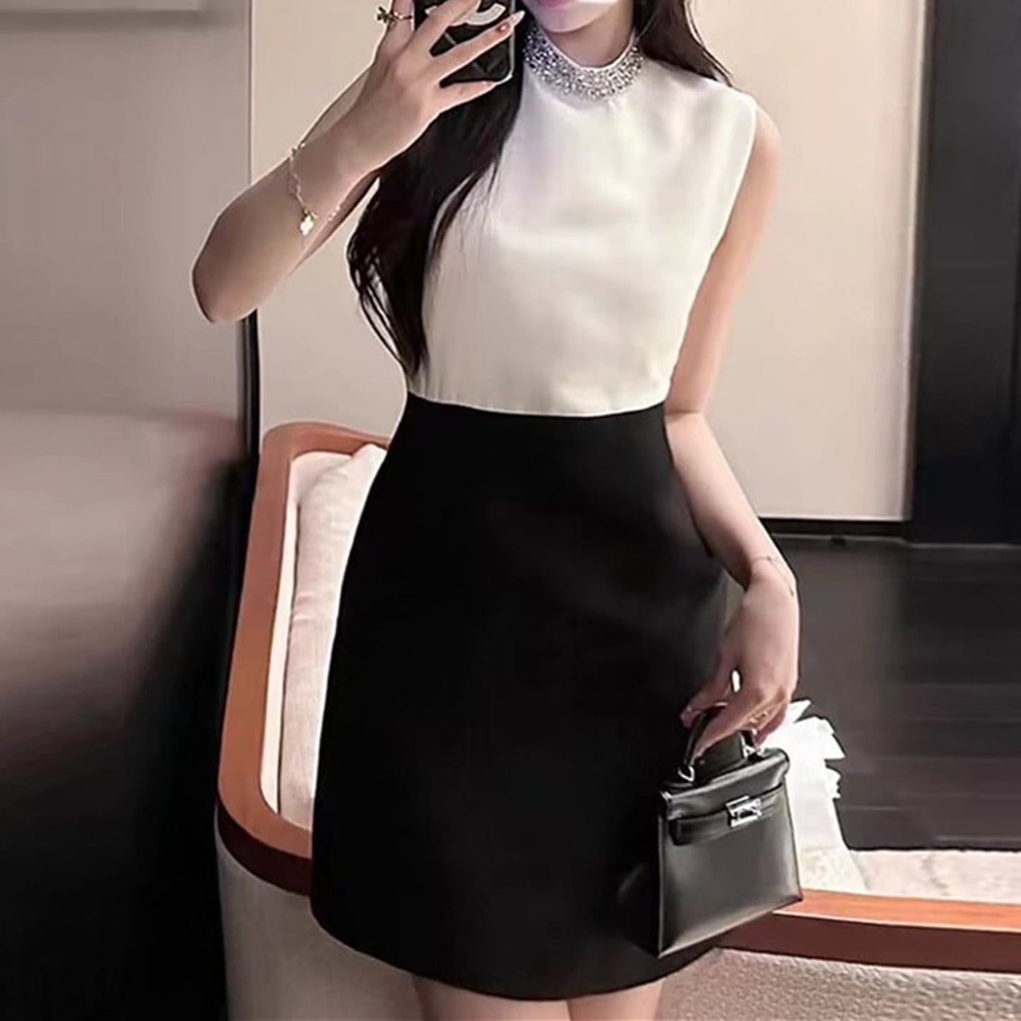 【dress】   ラインストーン付きノースリーブワンピース　M23174