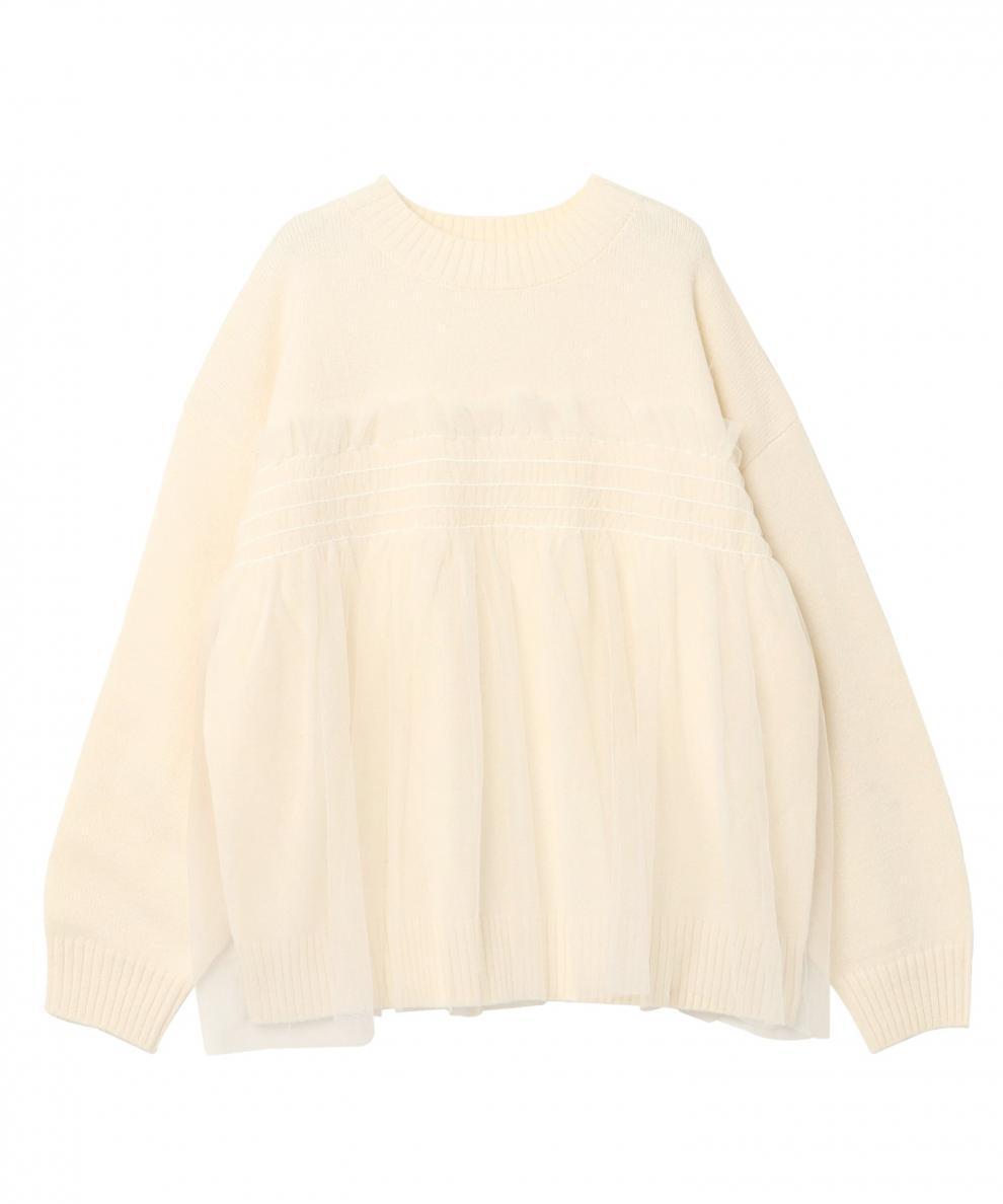 【tops】チュールドッキングニットセーター　M25563