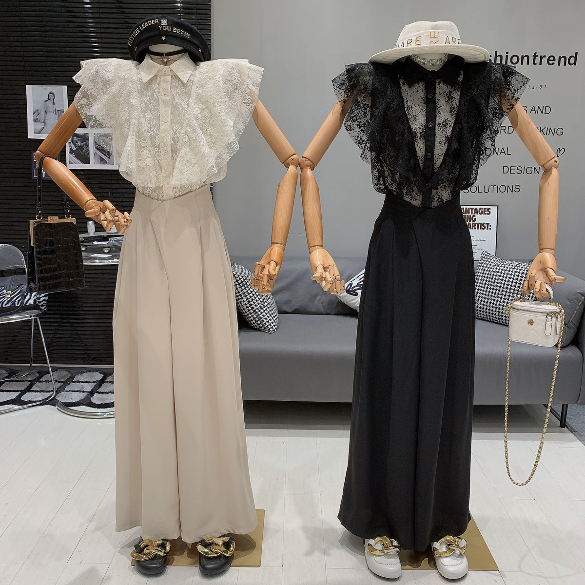 【set】フリルブラウス×ワイドパンツセット　M25019