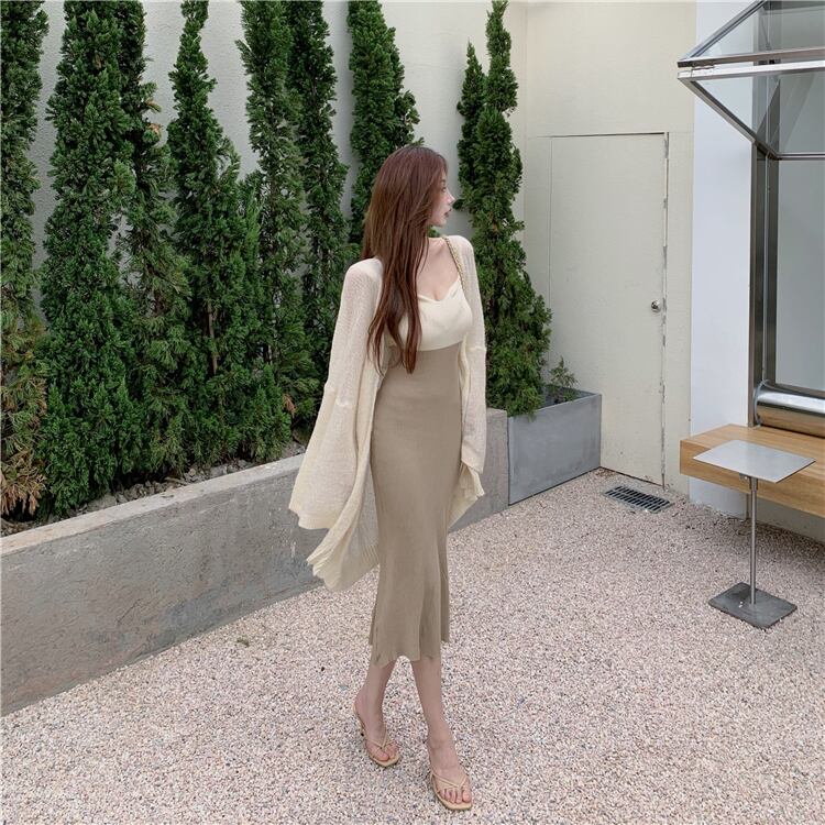 【set】好感度UP!気質満点セクシーカーディガン+キャミワンピースオシャレ２点セット G3383